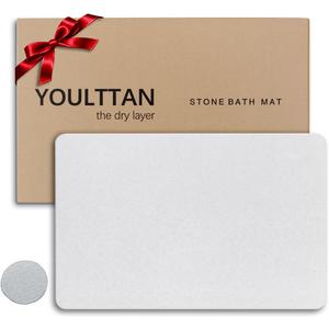 Stone Bath Mat 24"x16" - Diatomaceous Earth Shower Mat, Quick Dry, Anti-Slip, Modern Design with Bonus Non-Slip Pad - Perfect for Home Safety and Style,Light Gray