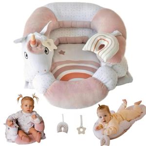 Aila+Aiden 2-in-1 Tummy Time Mat and Seated Support with Two Toys  for Newborns and Babies  Includes Detachable Cushion for Supervised Play & Head/Neck Development (Blush)