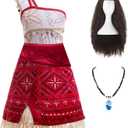 Girls Princess Dress Up Costume Sleeveless Halloween Christmas Party Outfits Cosplay with Accessories (5-6 Years, Red)
