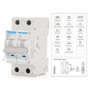 MOLLOM DC 2 Pole Miniature Circuit Breaker, 250V 10Amps, C10 Scene Visualization Custom MCB Thermal Magnetic Trip, 6KA Breaking Capacity DC Disconnect Switch for Solar PV System