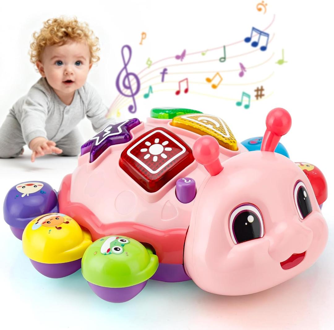 Baby Toys 6-12 Months, Crawling Musical Baby Toy with Obstacle Avoidance, Lights & Music, Interactive Tummy Time Learning Toy with Animal Sounds, English Spanish Developmental Gift for Boys & Girls