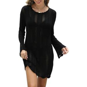 VIMPUNEC Crochet Swimsuit Coverup for Women Summer Bathing Suit Cover Ups Swimwear Beach Dress, L