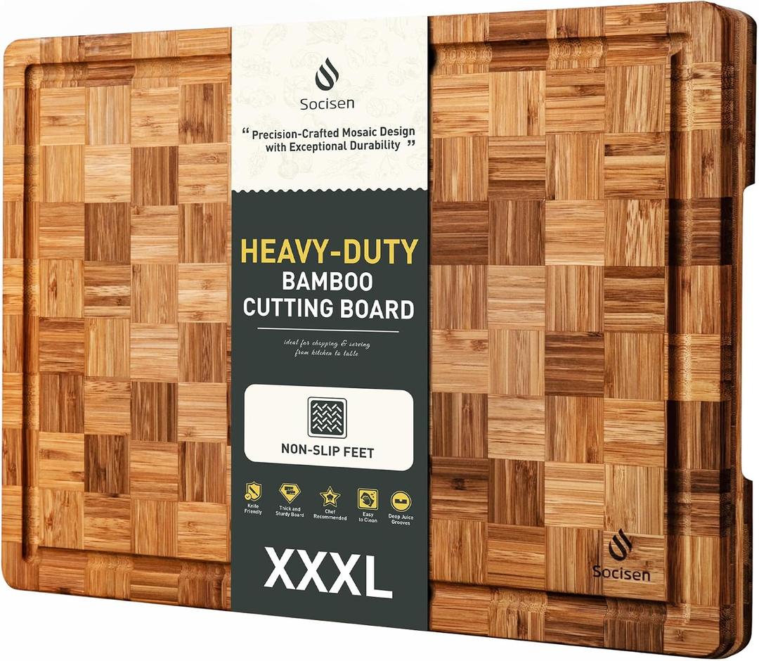 XXX Large Bamboo Cutting Board with Non Slip Feet and Over Sink Butcher Block Chopping Board Nice Solid Thick Wooden Juice Groove Huge Big XXl xlarge Best Hardwood Kitchen Counter Organic, 24*18 in