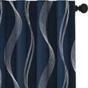 Deconovo Blackout Back Tab Curtains with Geometric Pattern, Room Darkening, Heat Blocking, Energy Saving Drapes for Bedroom, Living Room, 2 Panels, Navy Blue, 42W x 63L Inch, Wave Stripe