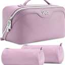 BOYATU Travel Makeup Bag Organizer Cosmetic Bag: 3 Pcs Set Makeup Bags for Women with Handle - Waterproof Vegan Leather Toiletry Bags Travel Essentials Pouch with Compartments (C-06-Purple)