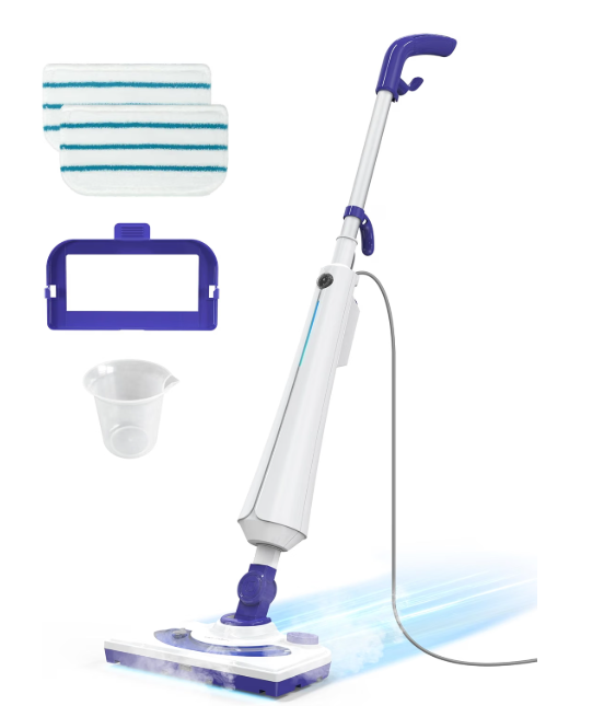 Aspiron Professional Steam Mop Cleaner, 1300W Floor Steamer with Detergent Chamber, 25S Heat Up, Lightweight Steamer for Cleaning with 2 Washable Pads, Safe for Tiles, Upholstery, Hardwood, White