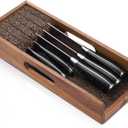 Enoking Knife Drawer Organizer Insert, In Drawer Knife Block, Acacia Wood Knife Holder with Cork Dividers For Kitchen Chef Steak Knife Storage Keep Drawer Tidy (Acacia Wood, 15 x 5.9 x 2.6 In)