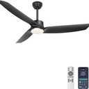 Ohniyou 56 Inch Black Ceiling Fan with Lights, Modern 3 Blades Ceiling Fan with Remote/APP Control, Reversible DC Motor, Dimmable 3 CCT, Indoor Outdoor Fan for Covered Patios Living Room