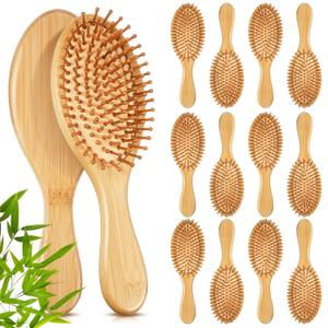 Weysat 12 Pcs Christmas Bamboo Hair Brushes Bulk Gift Natural Wooden Paddle Brush Lightweight Massage Scalp Combs Detangling Hairbrush for Women Men, All Hair Types, Anti Static (Natural)