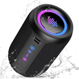Portable Bluetooth Speaker with Lights, Bluetooth 5.4 Speaker, Powerful Crystal Clear Sound,All Day Playtime,15W Loud Stereo Sound, IPX7 Waterproof,TWS pairing for Outdoor/Home/Party/Travel,Black