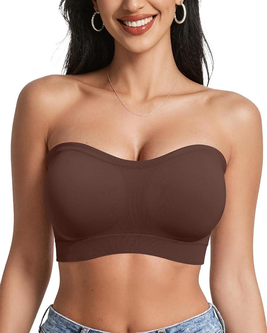 OEAK Supportive Strapless Bras for Women Push Up Wireless Bandeau Bra Non Slip Seamless Bras Comfortable Padded Bralette L