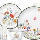 Pickmesh 16 Pcs Wildflower Ceramic Dinnerware Set for 4 Guest Floral Dish Set Spring Butterfly Dinner Plates Salad Plates Bowl Mug Kitchen Gift for Spring Kitchen Holiday Party Decoration