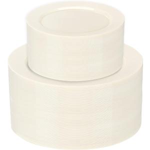 I00000 102 Pcs Ivory Plastic Plates, Disposable Party Plates Include 51 Ivory Dinner Plate 10 and 51 Plastic Dessert Plate 7 Perfect for Birthday, Party & Wedding