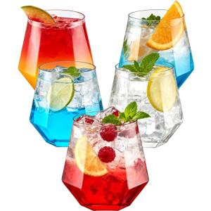 BESTSTAR 40 PCS Clear 12 Oz Plastic Wine Whiskey Glasses, Diamond Stemless Unbreakable Disposable Wine Glasses for Parties, Ideal for Weddings, Christmas, Halloween,Holidays,Pool Party,Daily Use