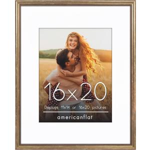 Americanflat Vintage Frames - 16x20 Picture Frame with Beaded Accents and Polished Plexiglass - Use as 11x14 Frame or Display 16x20 Photos Without Mat - Heirloom Collection - Wall Display - Gold