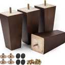 12 inch Solid Wood Furniture Legs, 4Pcs Mid-Century Modern Wooden Pyramid Replacement Feet with Threaded 5/16'' Hanger Bolts & Mounting Plate & Screws for Sofa Couch Chair Recliner (Walnut)