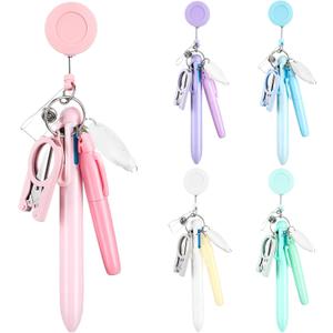 25 Pcs Nurse Pen Set Nurse Badge Accessories Mini Retractable Ball Pens Highlighter Badge Clip LED Keychain Folding Scissors (Pastel Color)