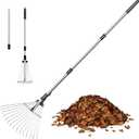 Garden Rake for Leaves, Metal Adjustable Leaf Rake for Lawns, Length 37"-53", Adjustable Expandable Head 8"-15", Garden Tools for Lawn Garden Yard Flowers Beds Bush