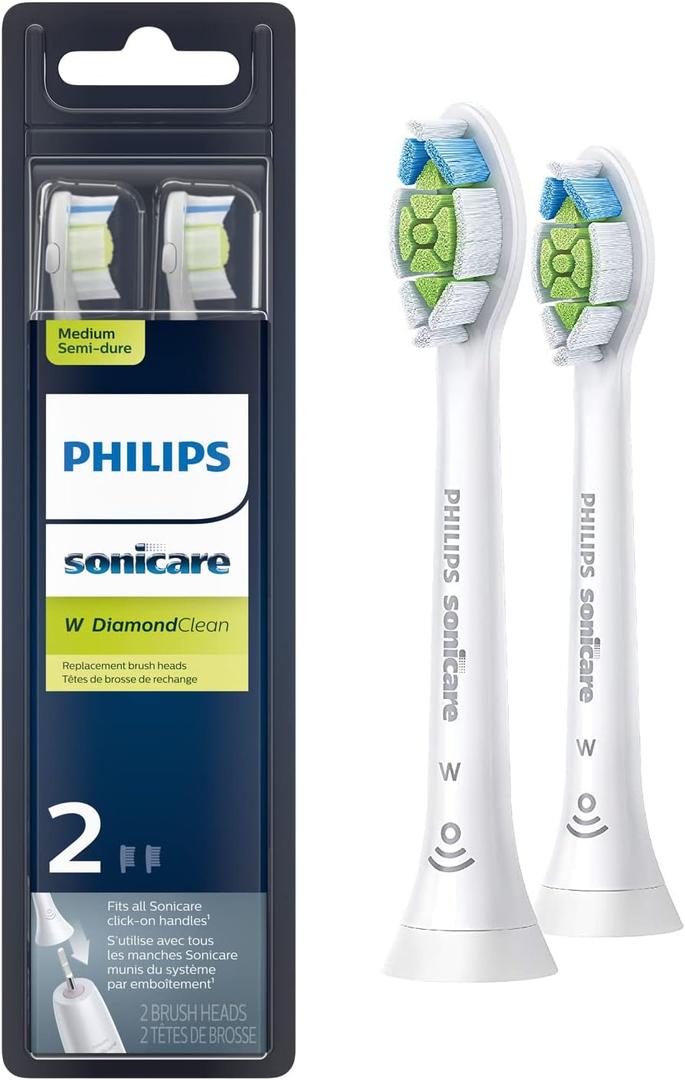 Philips Sonicare Genuine W DiamondClean Replacement Toothbrush Heads, 2 Brush Heads, White, HX6062/65 (2 Count (Pack of 1))