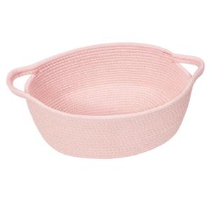 Goodpick Small Woven Basket for Gifting, Small Storage bins for Toys, Baby Gift Baskets for Nursery, Pink Rope Basket for Gifts, Decorative Baskets with Handles, 12" x 8" x 5"