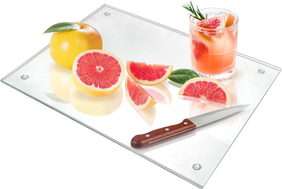 Seelenruhe Tempered Glass Cutting Board for Kitchen Counter, 12x16 inch Clear Cutting Board for Countertop, Non-Slip, Heat-Resistant, Easy to Clean, Kitchen Decoration