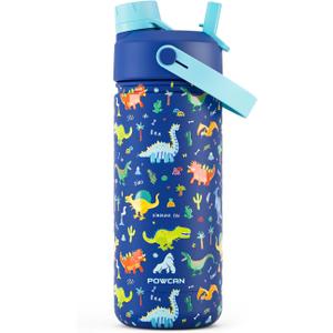 18 oz Kids Stainless Steel Water Bottle: Spill-Proof, Insulated Cup with Straw Spout Lid, BPA-Free, Car Cupholder Friendly, Durable, 24H Cold for Camping, Sports, Birthday Gift for Boys (Dinosaur-Era)