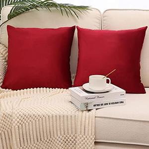 MZPSO Pack of 2, Velvet Super Soft Solid Decorative Square Throw Pillow Covers Set Cushion Case for Sofa Bedroom Car 18 x 18 Inch 45 x 45 cm, Red