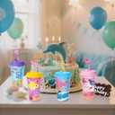AFZMON 24 Sets Shark Party Favors Goodie Cups With Lids and Silly Straws Bulk, Shark Birthday Decorations for Kids Bags Stuffers Gifts