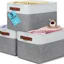 OrganiHaus Large Fabric Storage Baskets for Shelves 3 Pack, 15x11in Closet Storage Bins, Canvas Storage Bin for Organizing, Cloth Baskets, Linen Closet Organizers, Gray/Off-White