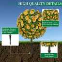 25" Artificial Topiary Ball Fall Tree with Yellow DaisyFake Mums Plants with Ground SpikeSet of 2 UV Resistant Faux Bushes, Fake Shrubs for Garden, Patio, Porch, Yard, Indoor