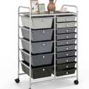 15 Drawer Rolling Storage Cart, Mobile Utility Cart with Lockable Wheels, Drawers, Multipurpose Organizer Cart for Home, Office, School, Gradient Black