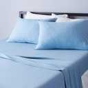 4 Piece Bed Sheets Set, 100% Cotton Jersey, Includes Super Soft, Flat and Fitted Sheets, Pillowcase, King, Sky Blue, Solid