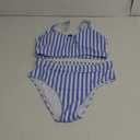 Tempt Me Women Two Piece Scoop Neck Bikini Crop Top Swimsuit Sporty High Waisted Bathing Suit XL Blue White Stripe