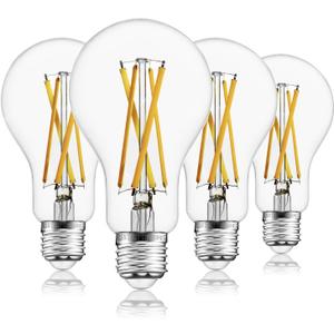 FLSNT 100W Equivalent Dimmable A21 LED Light Bulbs, Efficient 12W, 1600Lumens, 2700K Soft White, CRI90, E26 Medium Base, Clear Glass, 4 Pack