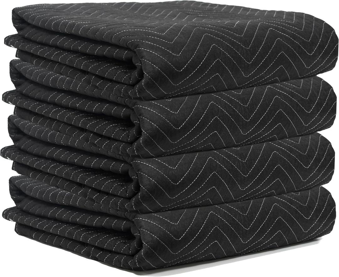 Padded Packing & Moving Blankets 4 Pack Deluxe Quality 80 x 72 inch Furniture Shipping Pads for Moving and Storage-Black(4 Deluxe Blankets 45 lbs/Dozen)