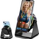 Wireless Induction Speaker, Phone Stand with Bluetooth Speaker Amplifier, Stereo Sound, RGB Ambient Light, 360 Adjustable Phone Holder Compatible with iPhone/iPad/Android/Samsung Galaxy-Black