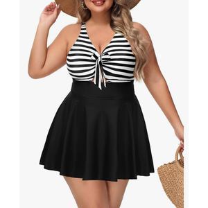 NIeyook Womens Plus Size One Piece Swimsuit with Skirt V Neck Cutout Flowy Swim Dress Tummy Control Bathing Suit XL