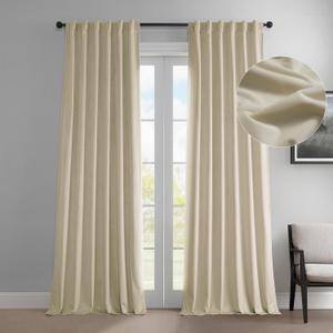 HPD Half Price Drapes Heritage Plush Velvet Curtains 84 Inches Long Room Darkening Curtains for Bedroom & Living Room 50W x 84L, (1 Panel), Au Lait Creme