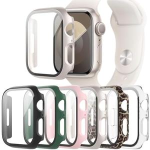 6-Pack Case with Tempered Glass Screen Protector Compatible with Apple Watch Series SE 6 5 4 40mm, Full Coverage Hard PC Protective Face Cover Bumper for iWatch 40 mm