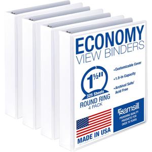 Samsill 1.5 Inch 3 Ring Binders, Economy Round Ring, Clear View Cover, 325 Sheet Capacity - for School, Home, Office - White, 4 Pack