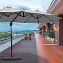 12FT Cantilever Umbrella with Base Large Curvy Outdoor Aluminum Offset Umbrella w/ 360 Rotation, UV Resistant Canopy for Patio, Garden, Backyard, Navy Blue