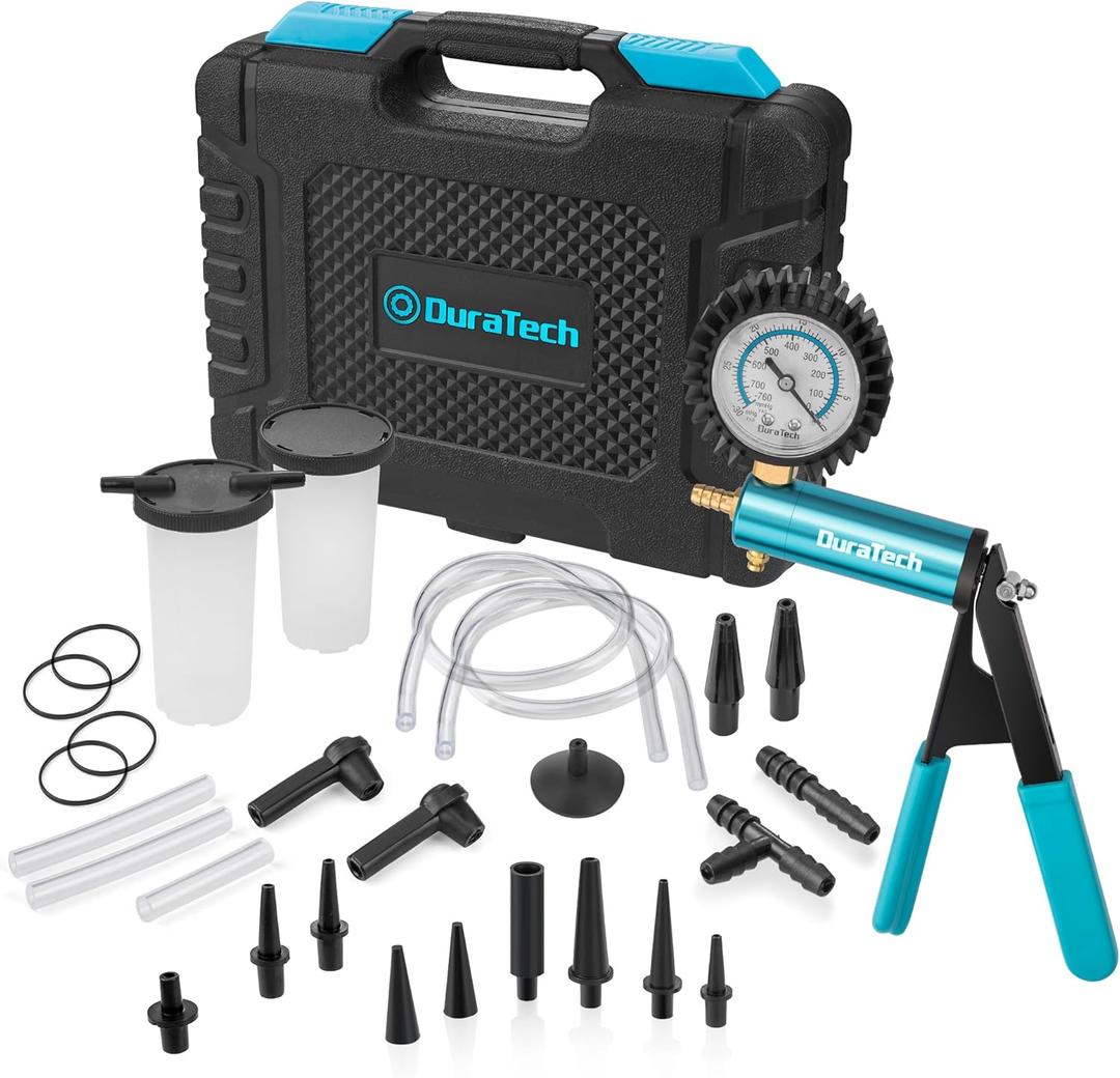 DURATECH 2 in 1 Brake Bleeder Kit, Brake Fluid Bleeder Kit with Metal Handheld Vacuum Pump, Ideal for Automotive, Organized in Portable Case