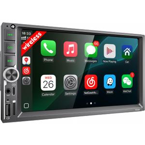 7'' Double Din Car Stereo with Upgraded Wireless Apple Carplay & Android Auto, 240W Powerful Sound, Bluetooth Handsfree, RDS/FM/AM Reiceiver, USB Type-C Charge/AUX/TF Full Ports, Touchscreen Radio