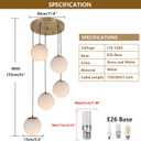 Modern Globe Cluster Chandeliers, 5-Light White Glass Pendant Light Multi Cluster Pendant Lighting Mid Century Chandelier for Living Room Staircase Foyer Entryway, Brass, 5 Lights | 1 Pack