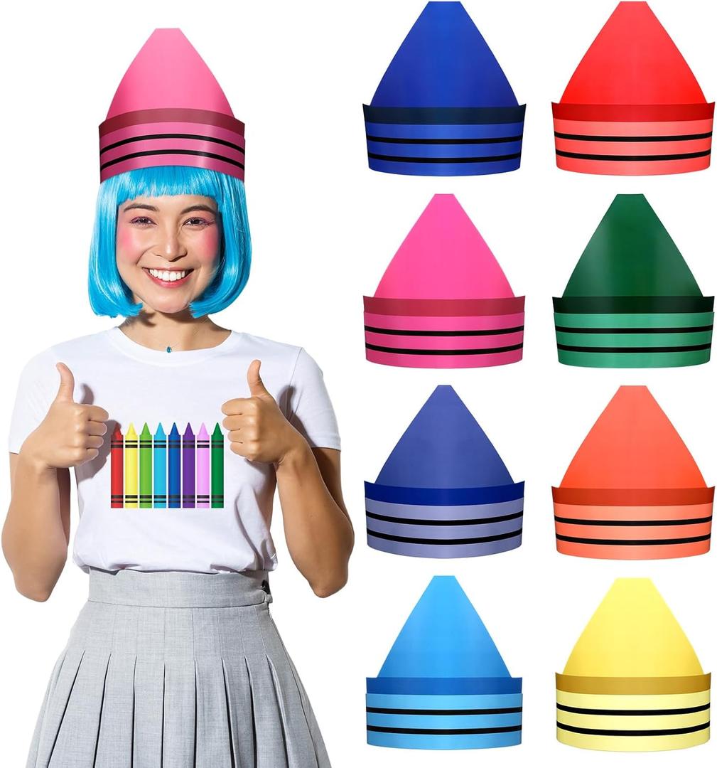 4 x 8 Pcs Crayon Hat Halloween for Adult Costumes Gnome Hats Crayon Paper Cap Graduation Dwarf Cone Fairy Dunce Cap Colorful Gifts Birthday Party Accessory for Favors Supplies Costume Cosplay