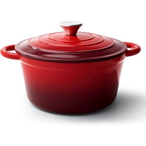 6 Quart Dutch Oven Pot with Lid, Non Stick Enameled Cast Iron Dutch Oven for Bread Baking, Heavy-Duty, Oven Safe Ceramic Cookware Up to 500F for Baking, Braising, Stews, Roasting, Red