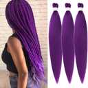Purple Braiding Hair Pre stretched Purple Hypoallergenic Non Toxic Braiding Hair Extensions Synthetic Prestretched Knotless Ez Braid