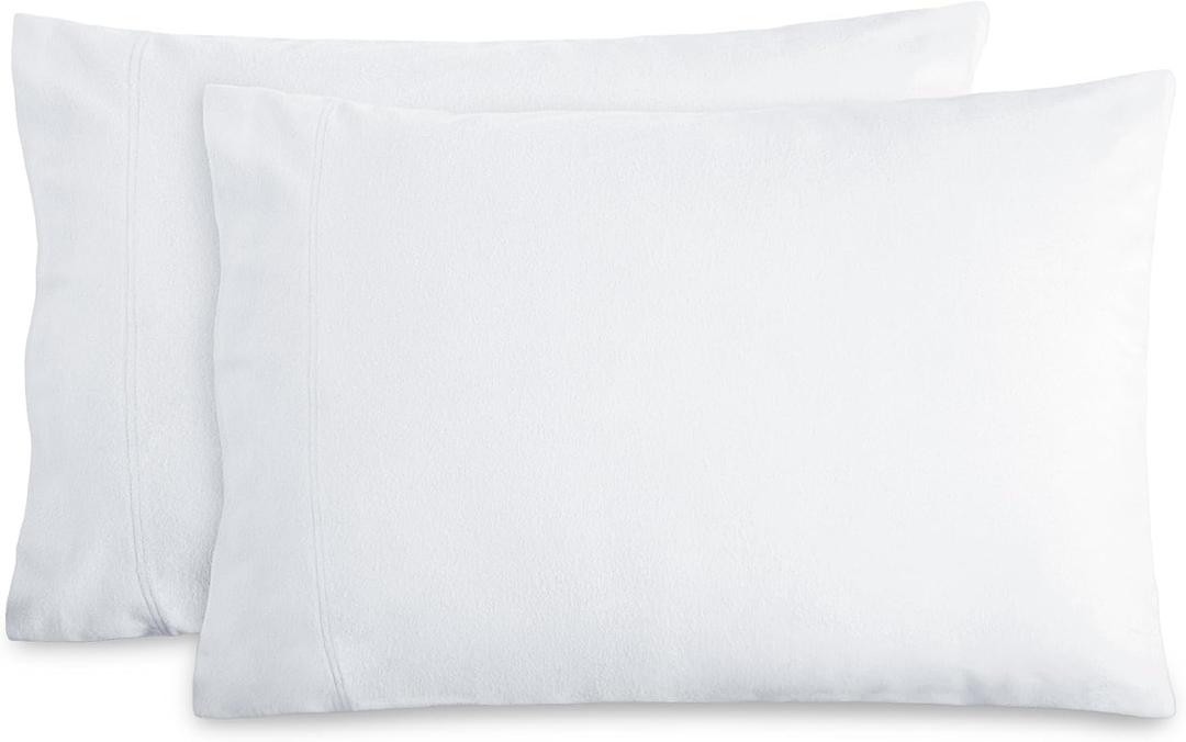 Bare Home Flannel Standard Pillowcases Set of 2-100% Cotton - Velvety Soft & Cozy - Double Brushed Heavyweight Flannel Pillowcases (Standard Pillowcase Set of 2, White)