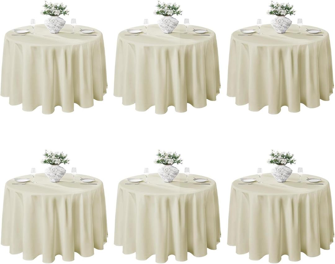 VidaFete Tablecloth 6 Pack 120inch Round Table Cloth Polyester, Stain Wrinkle Resistant Polyester Dining Table Cover for Kitchen Dinning Party Wedding Round Tabletop Buffet Decoration(Ivory)