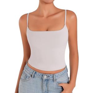 Sunzel Spaghetti Strap Tank Top for Women Double Lined Camisole Square Neck Cami Top Summer Undershirts Going Out Basics,XS